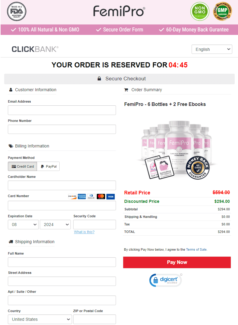 FemiPro Order Page